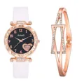 Detail of Amadi rose gold watch with star black dial and matching stone bracelet set - Watch Bracelet / White