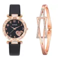 Close-up of black quartz watch with rose gold crystal bezel and matching metal bracelet - Watch Bracelet / Black