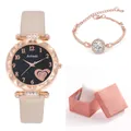 Ensemble montre à quartz et bracelet strass pour femme dans un coffret cadeau rose - Montre Blanc Cassé Et Bracelet Et Coffret Cadeau