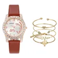 Detail der roségoldenen Delphin-Uhr mit passendem Kaktus- und Love-Armband-Set - Dunkelbraune Uhr Und Armband