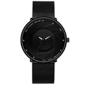 Herenhorloge met zwarte Milanese mesh band en creatieve wijzerplaat met diafragmasluiting - Mesh Band Zwarte Kast Zwarte Wijzers