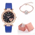 Montre rose gold pour femme avec bracelet diamant assorti dans une boîte cadeau rose - Montre Bleue Et Bracelet Et Coffret Cadeau