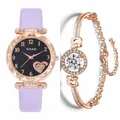 Détail de la montre Amadi avec cadran étoilé, motif cœur et ensemble bracelet en cristal - Montre Violette Et Bracelet
