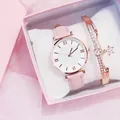 Set orologio oro rosa e bracciale stella in confezione regalo rosa con strass lucidi - Set Orologio + Bracciale + Scatola Regalo / Cinturino Rosa Quadrante Bianco