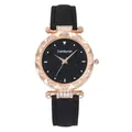 Elegant ladies starry sky watch with rose gold case and black leather strap detail - Watch Only / Black