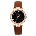 Detail of starry sky dial watch with rose gold case and rhinestone bezel decoration - Watch Only / Brown