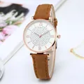 Orologio donna oro rosa con quadrante in cristallo e cinturino in pelle scamosciata - Orologio Singolo (Senza Bracciale) / Cinturino Marrone Quadrante Bianco