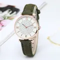 Orologio in pelle scamosciata verde oliva con cassa oro rosa e quadrante strass - Orologio Singolo (Senza Bracciale) / Cinturino Verde Quadrante Bianco
