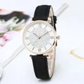 Orologio al quarzo da donna con cinturino in pelle nera e quadrante in strass - Orologio Singolo (Senza Bracciale) / Cinturino Nero Quadrante Bianco