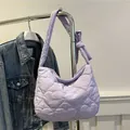 Lilac purple quilted canvas tote bag with heart patterns and bow detail strap - Purple
