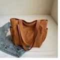 Bolso tote grande de pana marrón con bolsillos laterales de estilo retro casual - Tostado