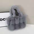 Grey faux fur tote bag with plush quilted wave texture for autumn and winter styles - Gray