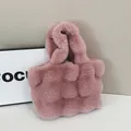Quilted faux fur tote bag in light pink with soft texture and chic large capacity design - Pink