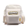 Bolso pequeño de lona blanca para móvil con parche FASHION de rizo y etiqueta amarilla - Estilo de Parche Fashion / Blanco