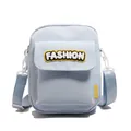 Minimalist light blue canvas crossbody phone bag featuring a trendy Fashion patch - Fashion Patch Style / Blue