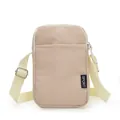 Minimalistische beige Nylon-Handytasche mit verstellbarem Gurt und Sport-Label - Khaki