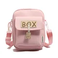 Pink minimalist canvas crossbody phone bag featuring a cute bear pendant and BOX detail - BOX Label with Bear Charm / Pink