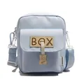 Light blue canvas mini crossbody bag with a bear charm and BOX leather patch - BOX Label with Bear Charm / Blue
