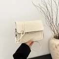 Minimalist cream white square crossbody bag with decorative thick chain and leather strap - White