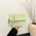 Chic mint green crossbody square bag with trendy chain and smooth PU leather finish - Green