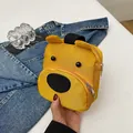 Minibolso de lona de osito amarillo con orejas 3D y cremallera metálica elegante - Amarillo