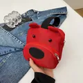 Mini bolso de lona rojo con forma de cachorro con asa superior y doble cremallera - Rojo