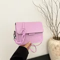 Minimalist light purple square shoulder bag with stylish chain detail and leather strap - Pink