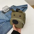 Mini bolso bandolera de oso en nylon verde militar con bolsillo y diseño de orejas - Verde