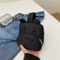 Bolso de mano mini en nylon negro con orejas de oso y asa superior para mujer - Negro