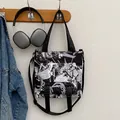 Black and white graffiti nylon messenger bag with street art pattern and buckles - Black