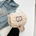 Borsa a tracolla in velluto a coste bianco crema con grazioso ricamo a orsetto rosa - Stile 1 Bianco Crema