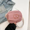 Borsa a tracolla in velluto a coste rosa con ricamo a orsetto e cinturino beige - Stile 1 Rosa