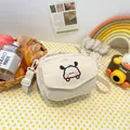 Petit sac bandoulière en velours côtelé crème avec broderie chien et sangle réglable - Style 2 Blanc
