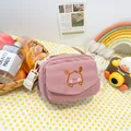 Sac bandoulière rose en velours côtelé pour fille avec broderie cochon de style japonais - Style 2 Rose