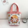 Cute Lucky Girl cartoon canvas tote bag with pink handles and colorful star illustrations - Pink (Lucky Girl)