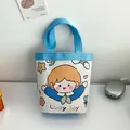 Cute cartoon canvas bucket bag with Lucky Boy print and bright blue handles for kids - Blue (Lucky Boy)