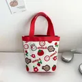 Cute cartoon canvas bucket bag with red handles and festive lucky persimmon print - Red (Everything Goes Well)