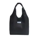 Grande borsa tote in velluto a coste nero da donna con etichetta Fashion Instinct - Nero