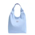 Light blue corduroy tote bag with Fashion Instinct label and wide shoulder straps - Blue