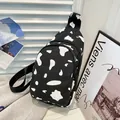 Cow print canvas crossbody chest bag for women with black and white patterns - Black