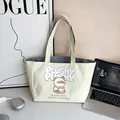 Große beige Segeltuch-Einkaufstasche mit süßem Panda-Druck und gestreiftem Innenfutter - Panda-Stil