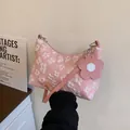 Pink floral canvas tote bag with 3D embroidery and clover charm accessory - 3D Jacquard Style (3007) / Pink