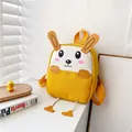 Mini yellow canvas backpack for girls with cartoon rabbit face and 3D long ears - Rabbit Style / Yellow