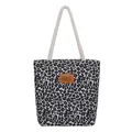 Bolso tote de lona de gran capacidad con estampado de leopardo y asas de cuerda de algodón - Estampado de Leopardo Negro