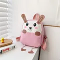 Pink rabbit canvas mini backpack with cute 3D ears and soft paws for school girls - Rabbit Style / Pink