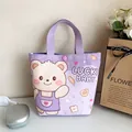 Simpatica borsa tote in tela viola con orso cartone animato e stampa Lucky Baby - Stile Bambino Fortunato (3023) / Viola