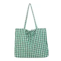 Green and white gingham cotton tote bag with a charming bow tie detail and thin straps - Green