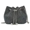 Sparkling rhinestone bucket bag with drawstring chain and pearl charms for women - Colorful