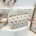 Floral corduroy makeup bag with heart pattern and carry handle in white finish - Flower Style White