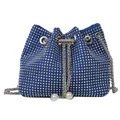 Sprankelende koningsblauwe strass emmer-tas met zilveren ketting en parels - Blauw